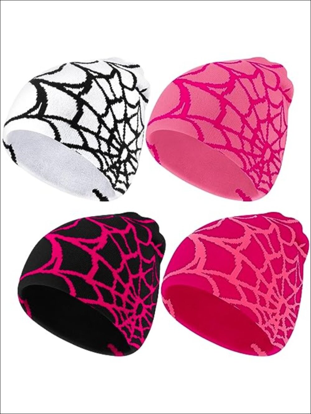 Y2k Spider Web Beanies Knit Hat 4 Pc Streetwear Gothic Cap Winter